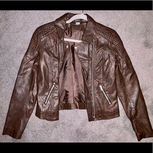 H&M Chocolate Brown Leather Jacket Size 8